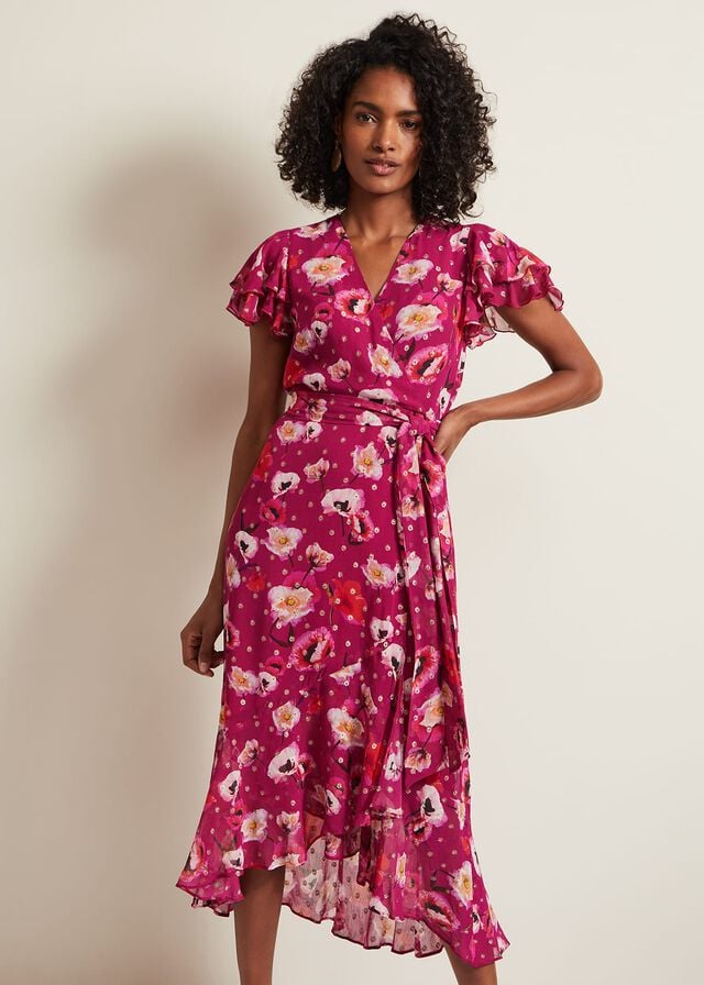 Multicolor Phase Eight Nadine Ruffle Print Dress | 3958RLSXP