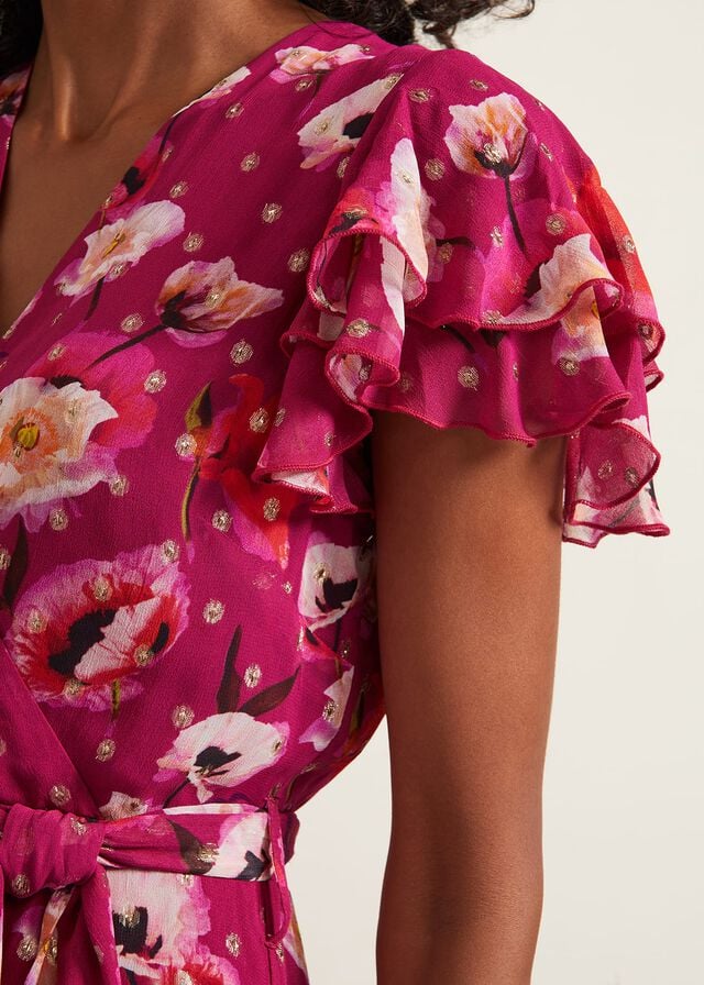 Multicolor Phase Eight Nadine Ruffle Print Dress | 3958RLSXP