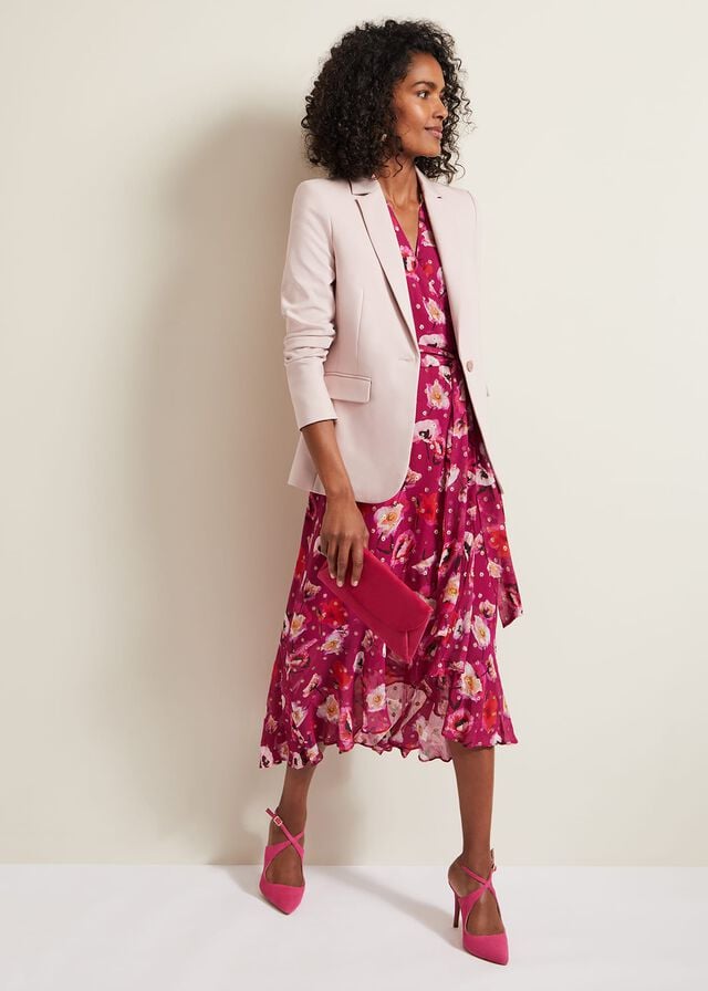 Multicolor Phase Eight Nadine Ruffle Print Dress | 3958RLSXP