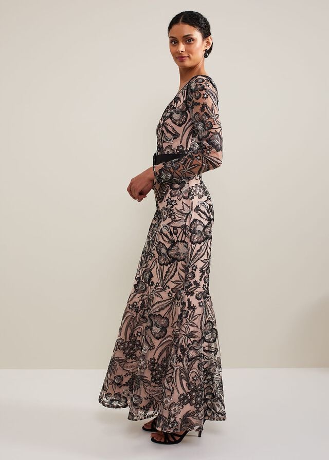 Multicolor Phase Eight Nola V-Neck Embroidered Dress | 8510ERFPS