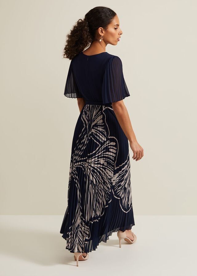 Multicolor Phase Eight Petite Abigail Printed Pleat Midaxi Dress | 0891SPVNA
