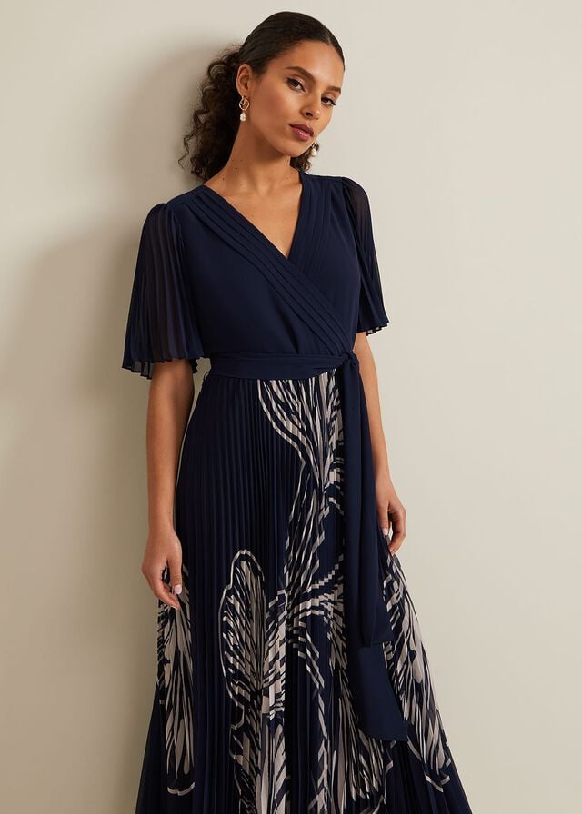 Multicolor Phase Eight Petite Abigail Printed Pleat Midaxi Dress | 0891SPVNA