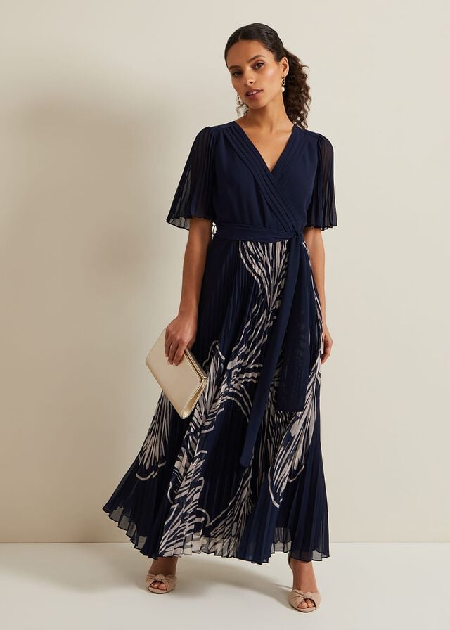 Multicolor Phase Eight Petite Abigail Printed Pleat Midaxi Dress | 0891SPVNA