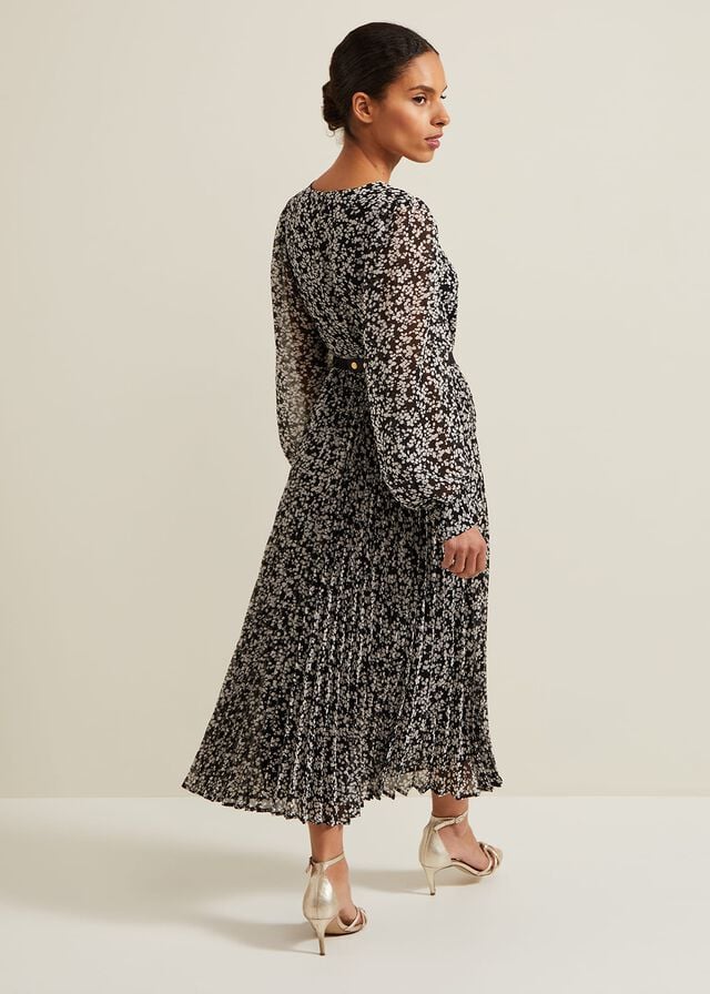Multicolor Phase Eight Petite Ayana Spot Pleat Midaxi Dress | 2748JGIHF