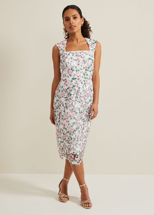 Multicolor Phase Eight Petite Diana Floral Lace Dress | 7952QSYTK