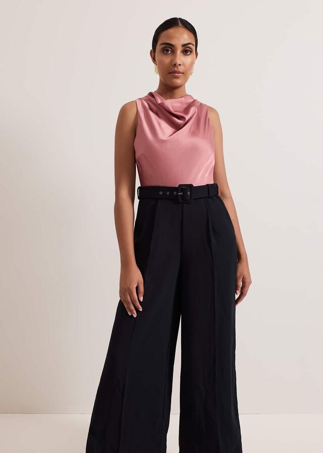 Multicolor Phase Eight Petite Sabina Satin Wide Leg Jumpsuit | 6805RSZGT
