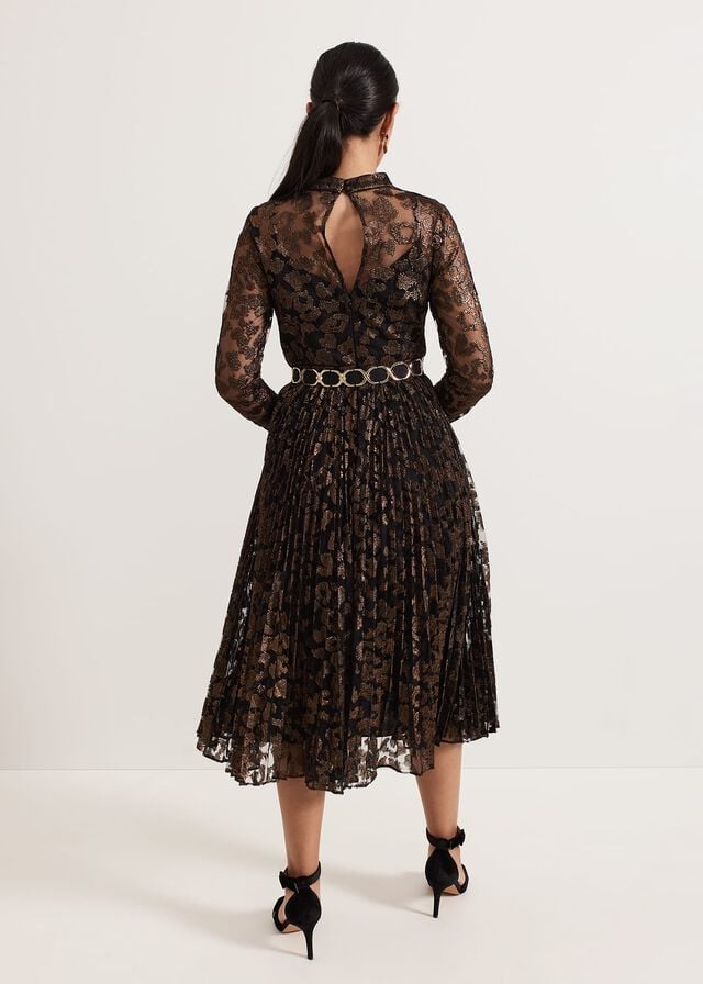 Multicolor Phase Eight Petite Theodora Leopard Pleat Dress | 3879CPNGK