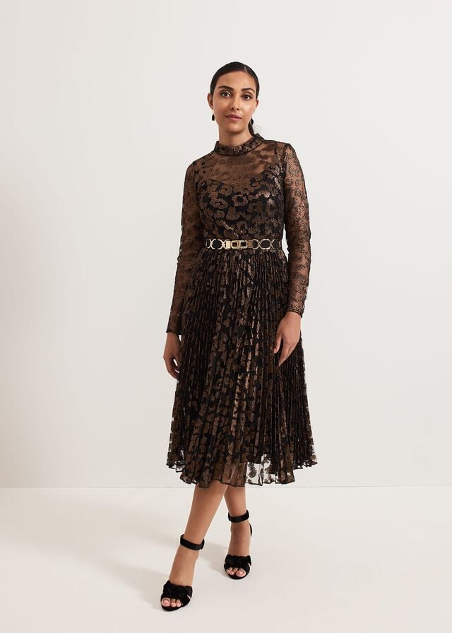 Multicolor Phase Eight Petite Theodora Leopard Pleat Dress | 3879CPNGK