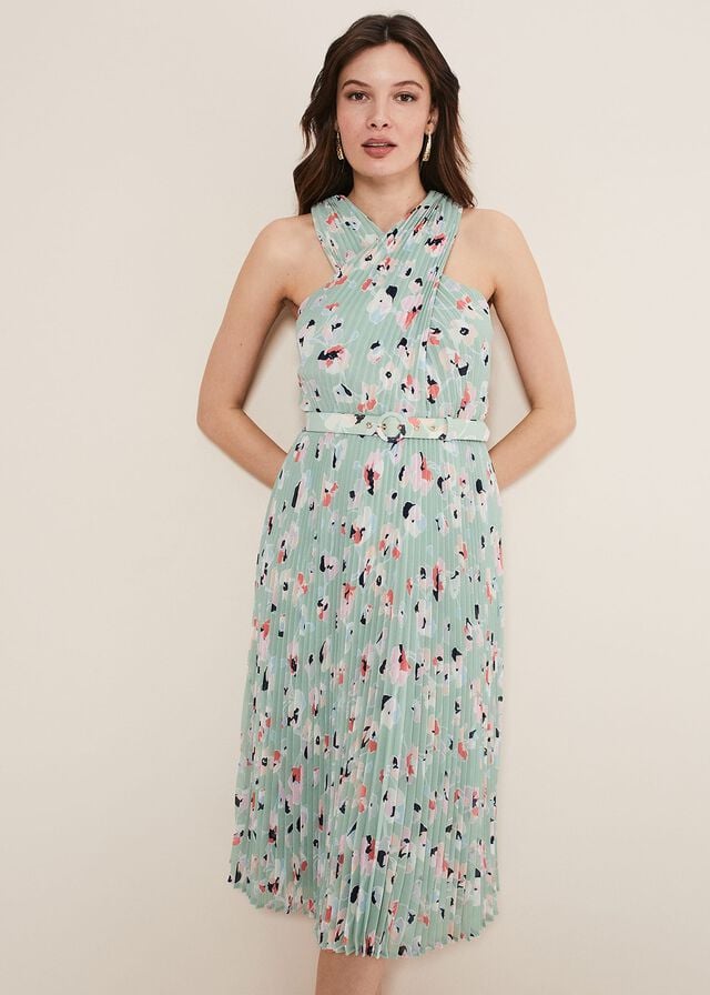 Multicolor Phase Eight Portia Print Pleated Dress | 0714ZPWVJ