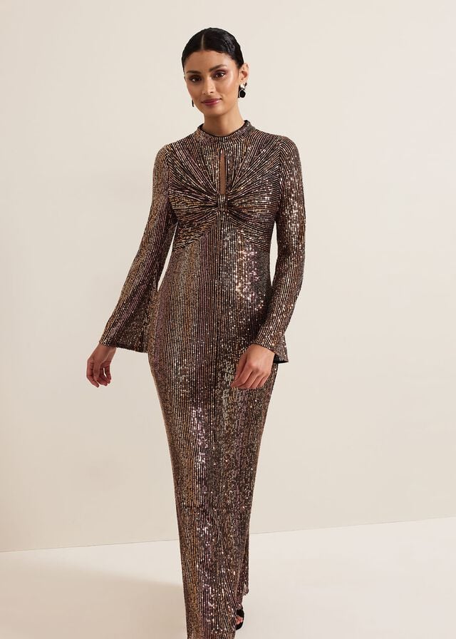 Multicolor Phase Eight Renila Sequin Long Sleeved Dress | 3729QBLNS