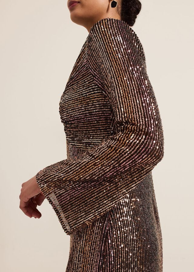 Multicolor Phase Eight Renila Sequin Long Sleeved Dress | 3729QBLNS