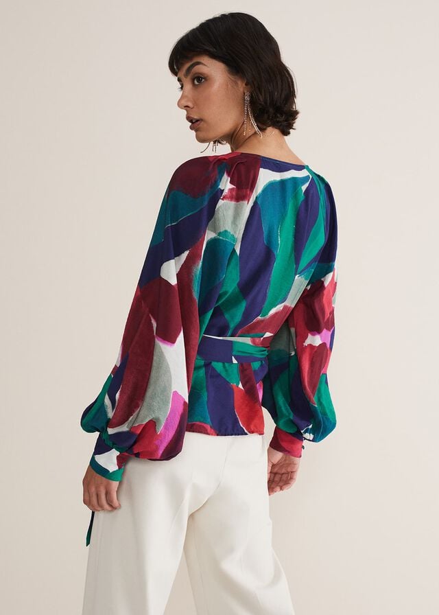 Multicolor Phase Eight Shalni Abstract Floral Wrap Shirts | 5240NSWQI