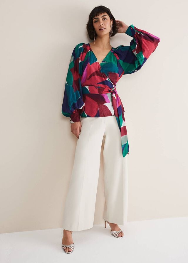 Multicolor Phase Eight Shalni Abstract Floral Wrap Shirts | 5240NSWQI