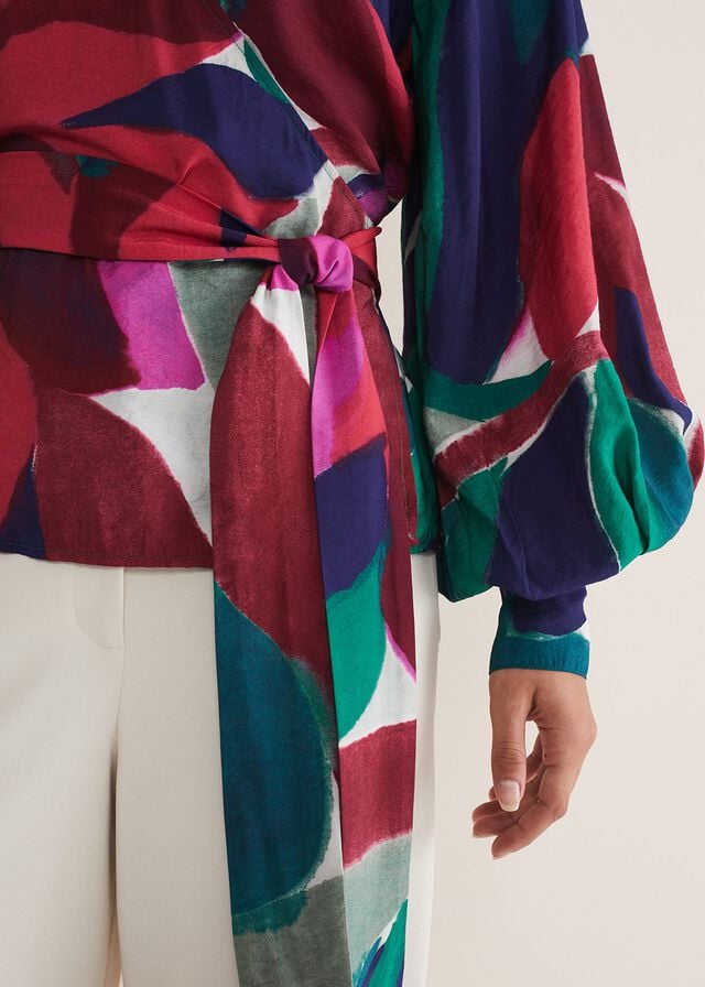 Multicolor Phase Eight Shalni Abstract Floral Wrap Shirts | 5240NSWQI