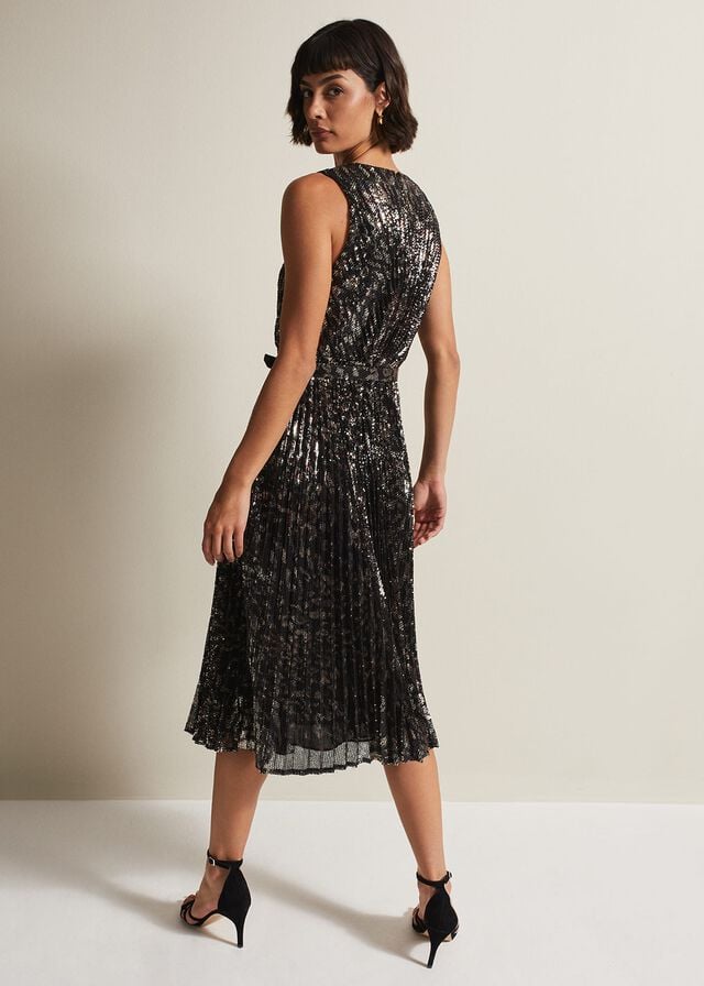 Multicolor Phase Eight Simara Leopard Sequin Pleated Dress | 5167LTCRG