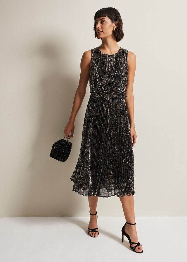 Multicolor Phase Eight Simara Leopard Sequin Pleated Dress | 5167LTCRG