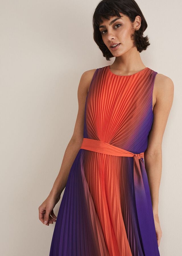 Multicolor Phase Eight Simara Ombre Pleated Dress | 0512EZUCT