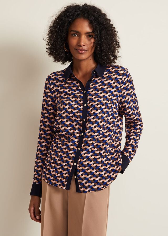 Multicolor Phase Eight Talia Geo Print Shirts | 9460HOSNU