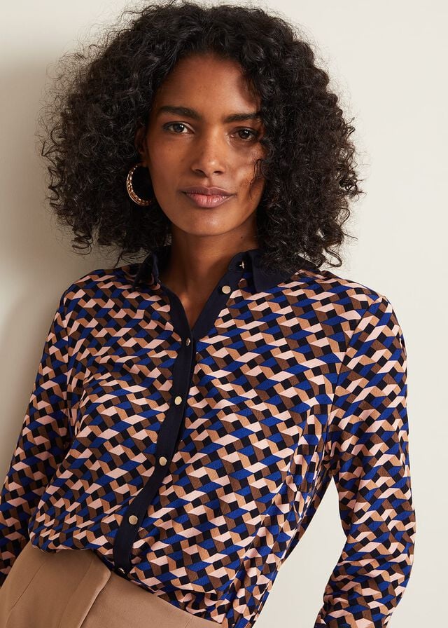 Multicolor Phase Eight Talia Geo Print Shirts | 9460HOSNU