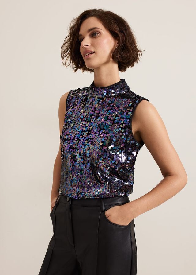 Multicolor Phase Eight Tasha Sequin T Shirts | 6209RSTJN