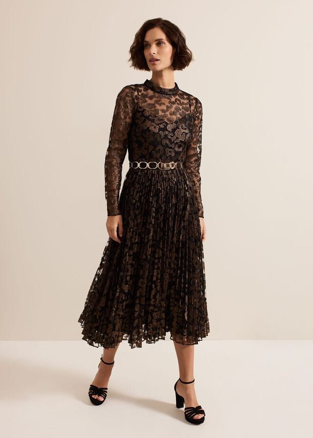 Multicolor Phase Eight Theodora Leopard Pleat Dress | 9108TPFIV