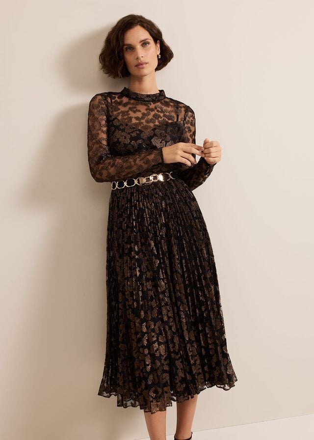Multicolor Phase Eight Theodora Leopard Pleat Dress | 9108TPFIV
