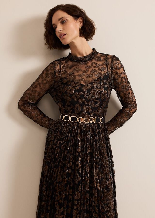 Multicolor Phase Eight Theodora Leopard Pleat Dress | 9108TPFIV