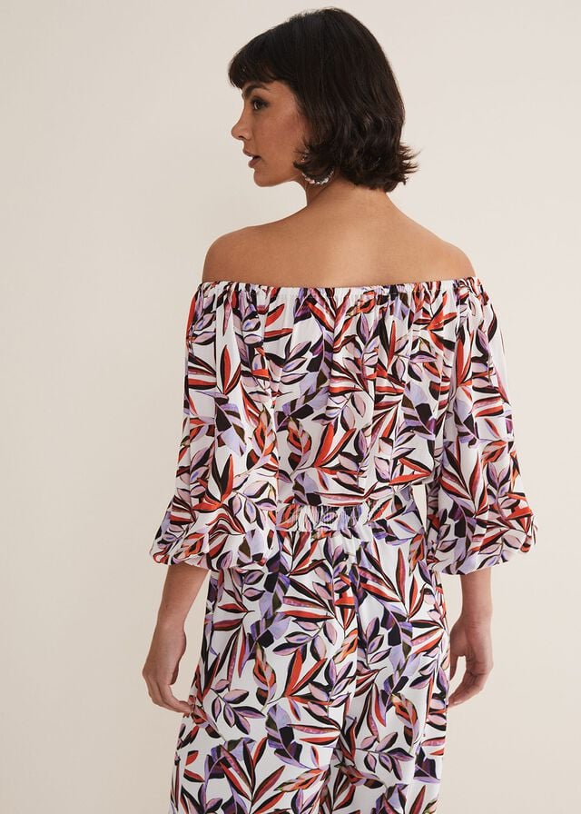 Multicolor Phase Eight Tona Leaf Print Bardot Shirts | 3746BLNCZ