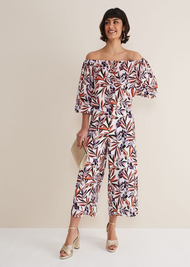 Multicolor Phase Eight Tona Leaf Print Bardot Shirts | 3746BLNCZ