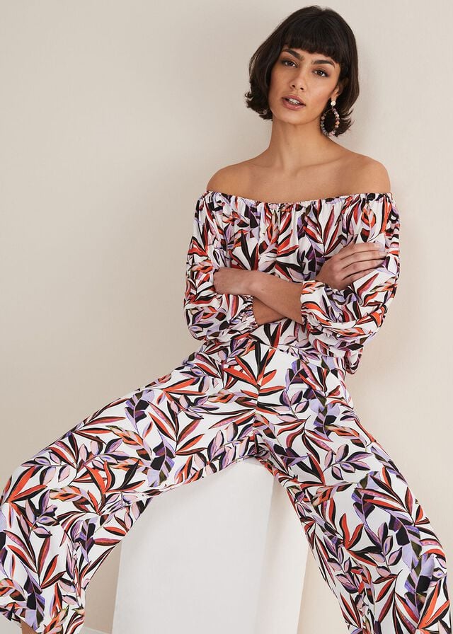 Multicolor Phase Eight Tona Leaf Print Bardot Shirts | 3746BLNCZ