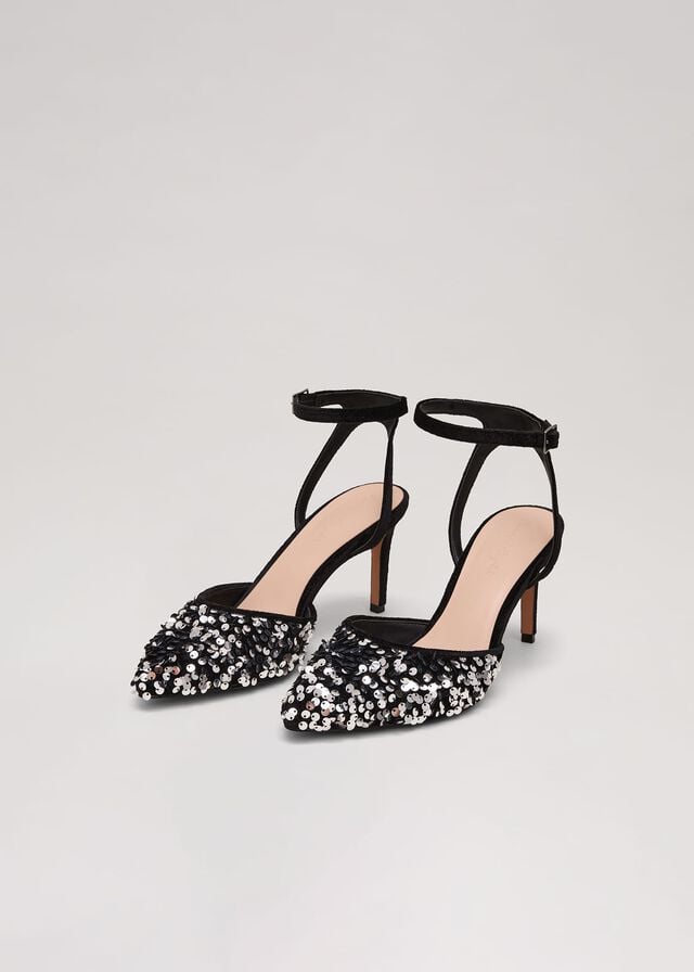 Multicolor Phase Eight Velvet & Sequin Pointed Strap Heels | 7089WGMYF