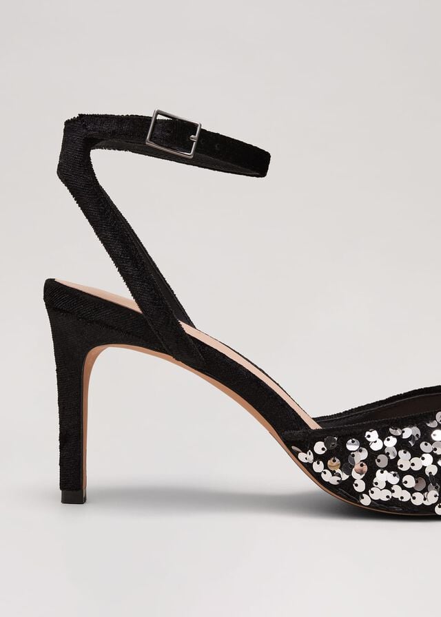 Multicolor Phase Eight Velvet & Sequin Pointed Strap Heels | 7089WGMYF