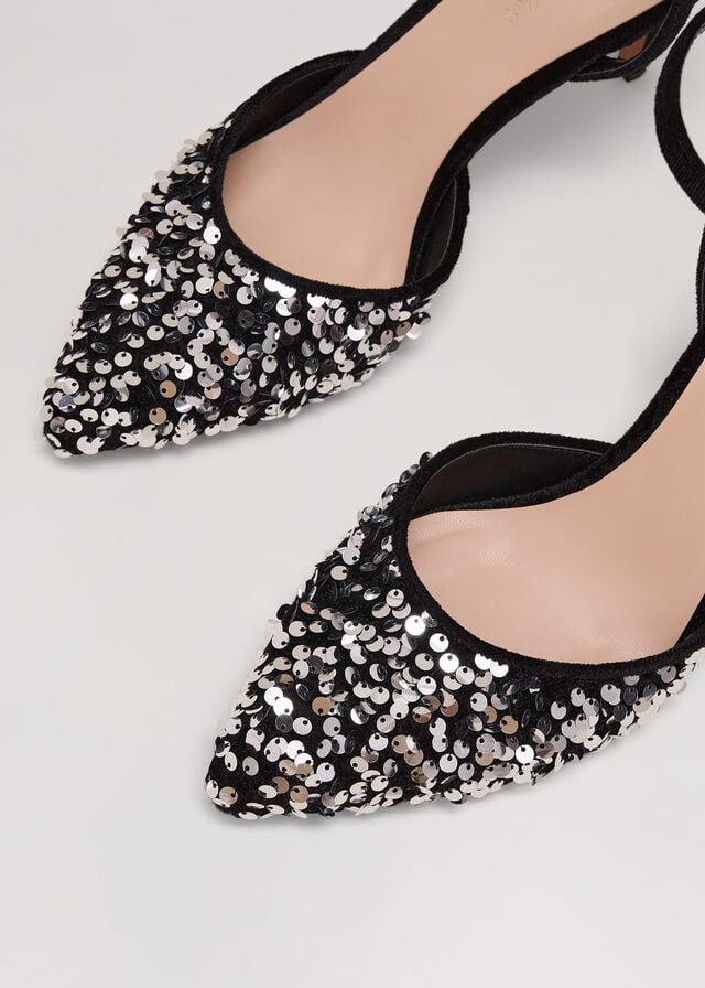 Multicolor Phase Eight Velvet & Sequin Pointed Strap Heels | 7089WGMYF