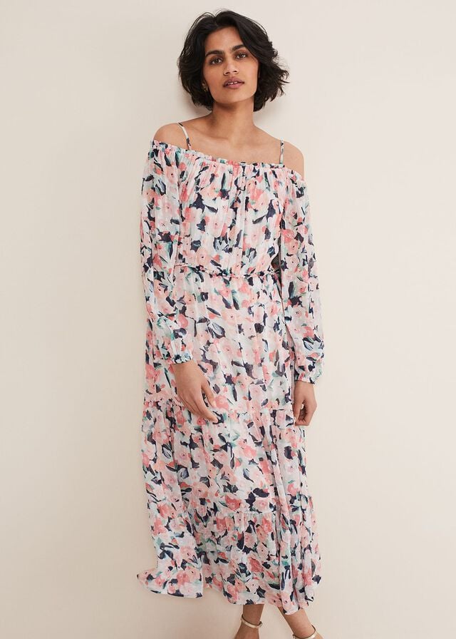 Multicolor Phase Eight Vicky Off Shoulder Printed Dress | 2497CSLWZ