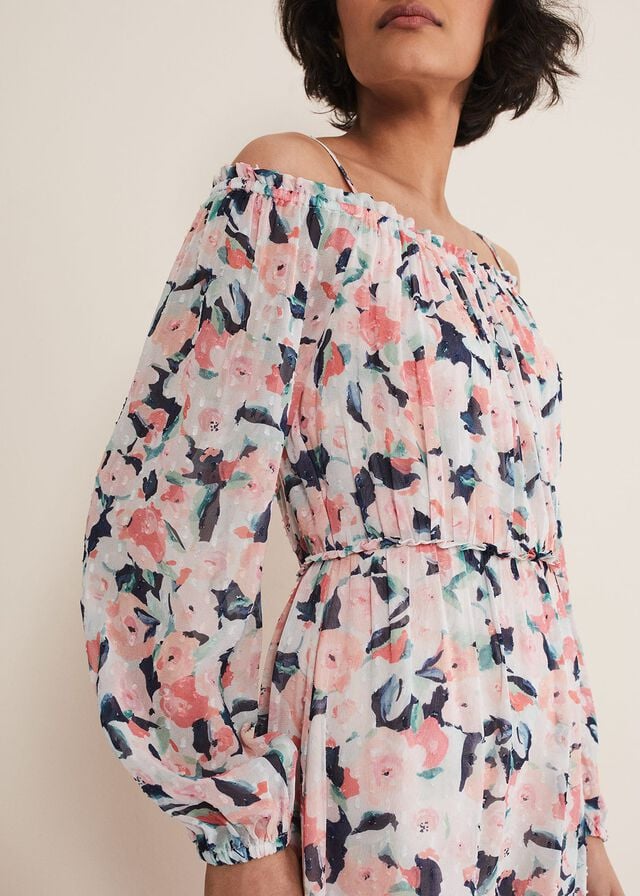 Multicolor Phase Eight Vicky Off Shoulder Printed Dress | 2497CSLWZ