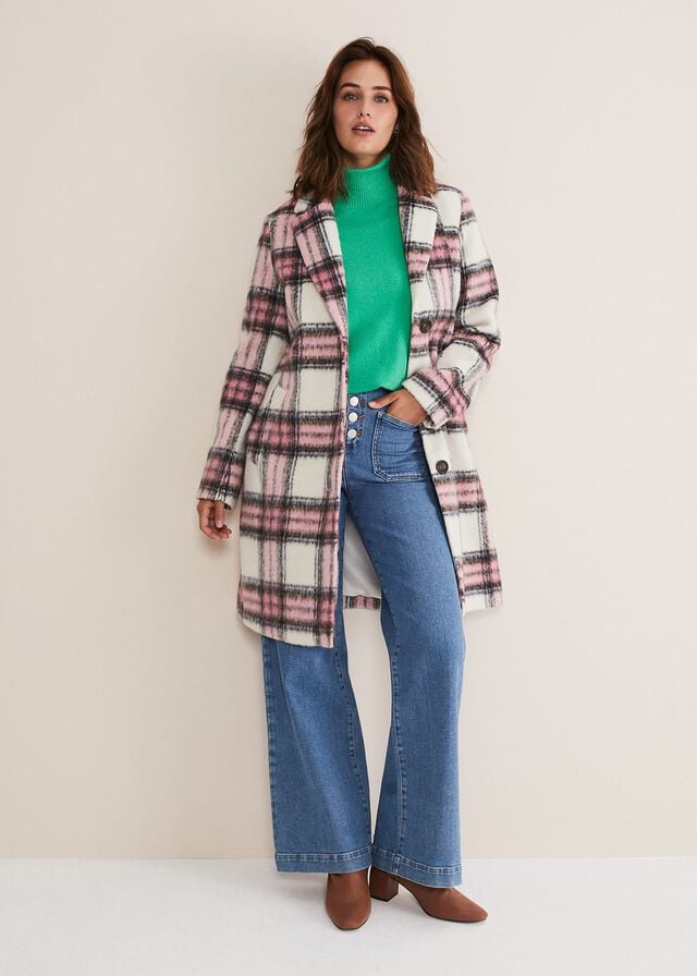 Multicolor / Pink Phase Eight Catriona Checked Coats | 1467NTWBU