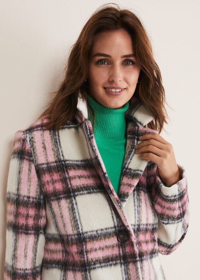 Multicolor / Pink Phase Eight Catriona Checked Coats | 1467NTWBU