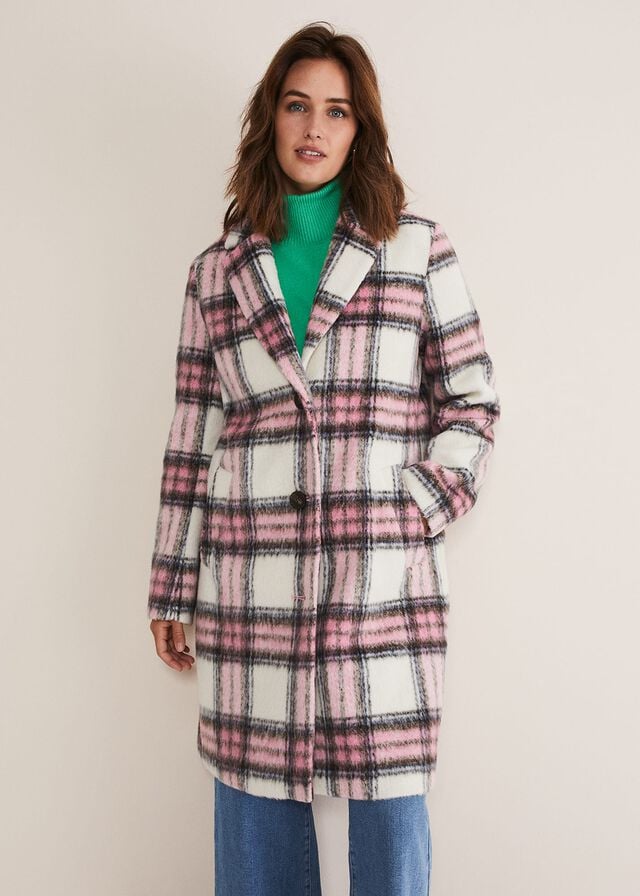 Multicolor / Pink Phase Eight Catriona Checked Coats | 1467NTWBU