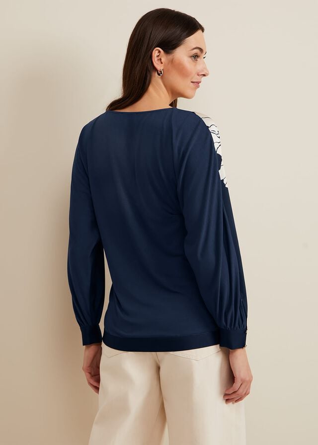 Navy Phase Eight Alora Floral Woven Front T Shirts | 8502MNADZ