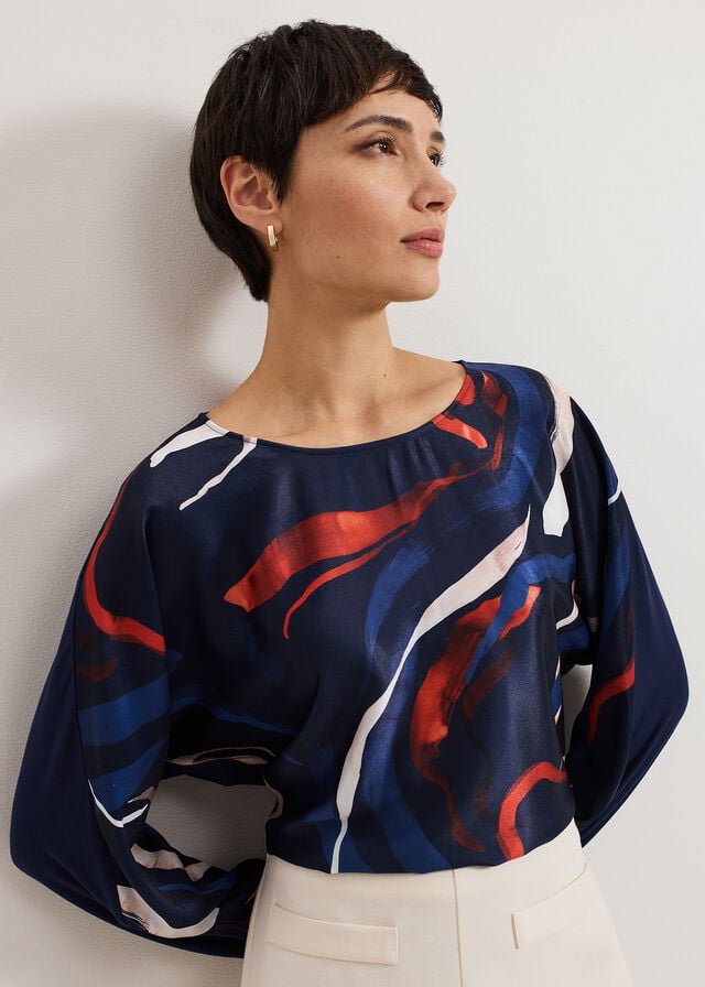 Navy Phase Eight Alora Print T Shirts | 7013WMRNL