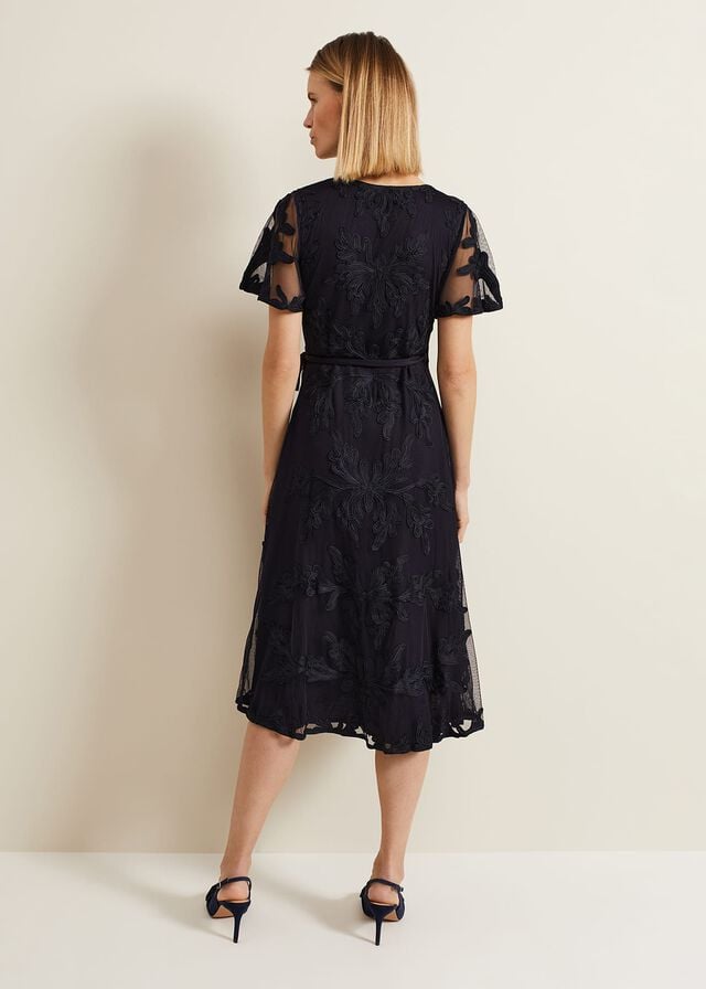 Navy Phase Eight Clara Tapework Wrap Dress | 1970RCABJ