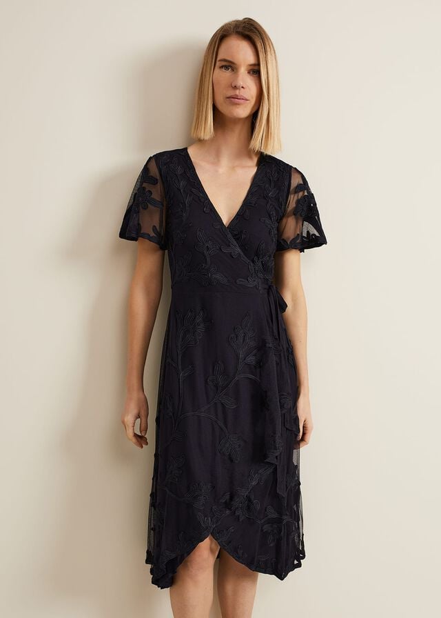Navy Phase Eight Clara Tapework Wrap Dress | 1970RCABJ