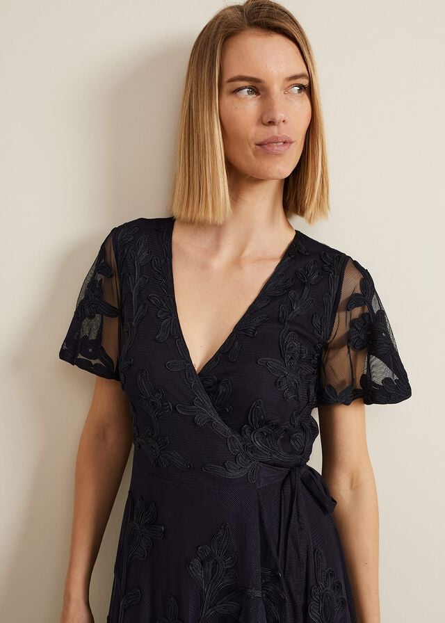 Navy Phase Eight Clara Tapework Wrap Dress | 1970RCABJ