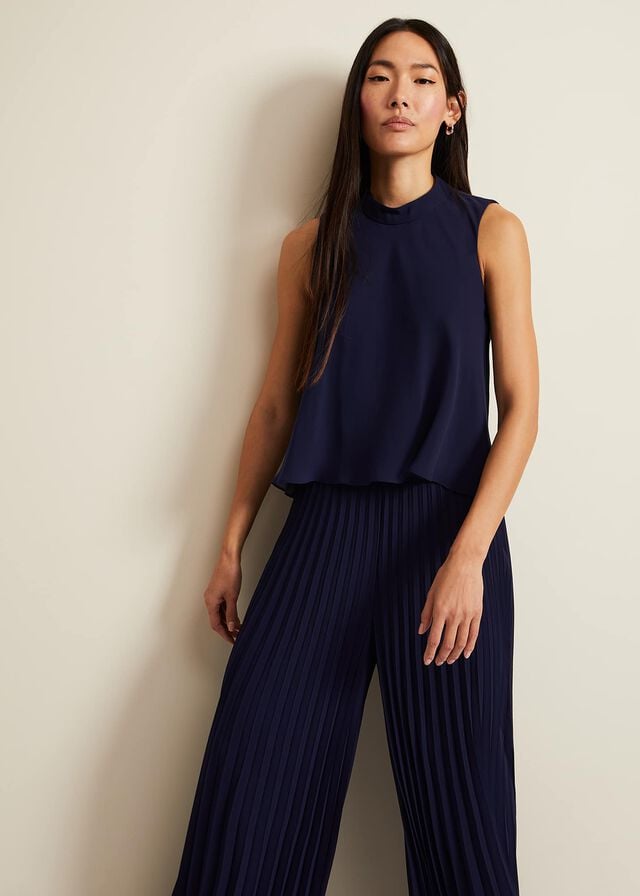 Navy Phase Eight Eden Pleated Jumpsuit | 3051FCZKD