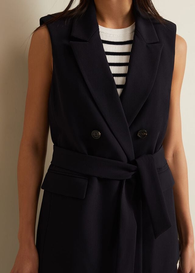 Navy Phase Eight Jade Sleeveless Tailored Jackets | 8645KGXSV