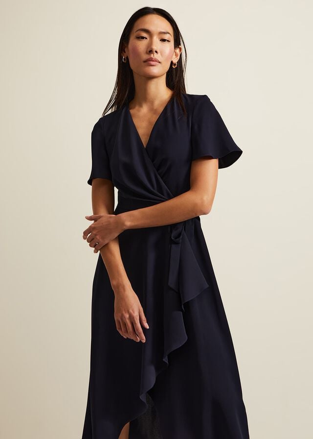 Navy Phase Eight Julissa Frill Wrap Dress | 5972WINKH