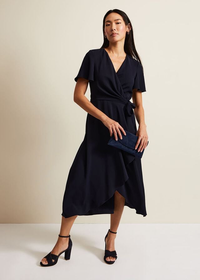 Navy Phase Eight Julissa Frill Wrap Dress | 5972WINKH
