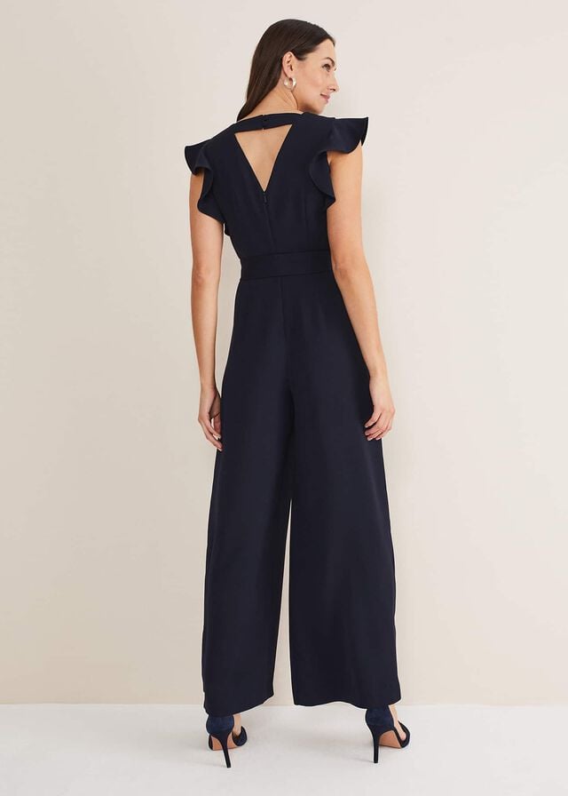 Navy Phase Eight Kallie V Neck Frill Jumpsuit | 8029PHZIG