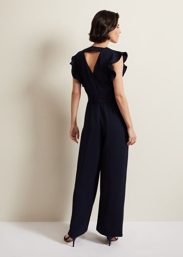Navy Phase Eight Kallie V Neck Frill Jumpsuit | 6513XQKLJ