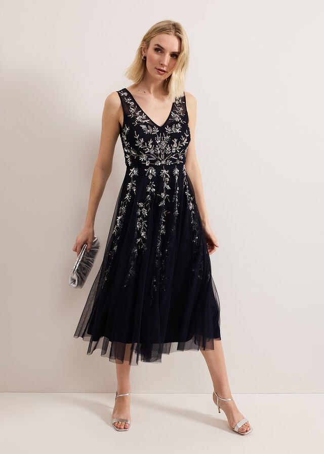 Navy Phase Eight Marissa Beaded Dress | 8562JELAS
